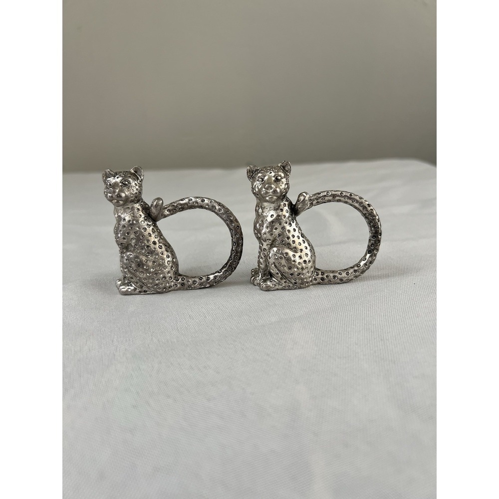 Arthur Court 2000 Safari Leopard Napkin Rings Set of 2 Aluminum Jungle Decor